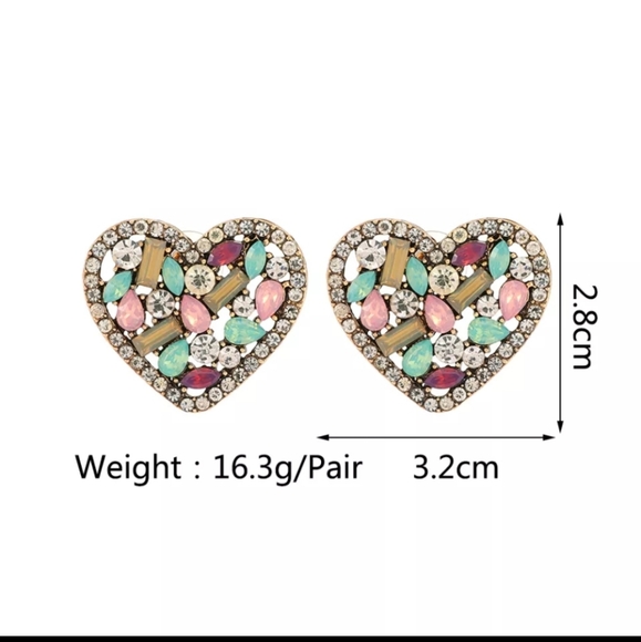 Hearts opalescent colorful earrings pierced Rhinestones crystals rhinestones - Picture 11 of 12